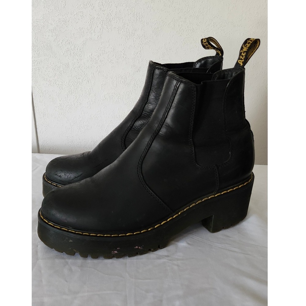Dr Martens Rometty Womens Size 9 Black Leather Platform Chelsea Boots AW004